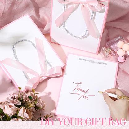 12 Pcs Paper Gift Bags with Handle 9x7x3.15'',White, Pink