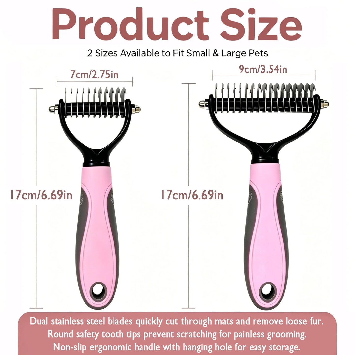 Pet Grooming Brush - Double-Sided Dematting Comb & Deshedding Tool for Dogs and Cats, Effortless Hair Removal, Ideal for Long-Haired Breeds, Reduce Shedding (1, Pink, Small)