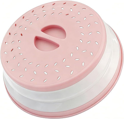 Collapsible Microwave Splatter Cover, 10.5 Inch, Dishwasher-safe, Microwave Plate Cover With Steam Vent，BPA-Free Silicone & Plastic (Light pink)