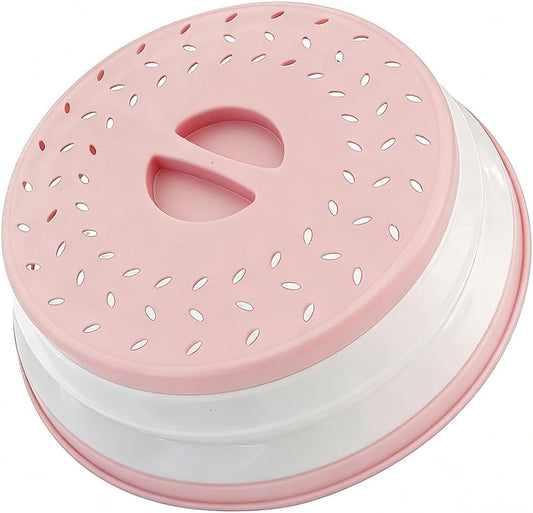 Collapsible Microwave Splatter Cover, 10.5 Inch, Dishwasher-safe, Microwave Plate Cover With Steam Vent，BPA-Free Silicone & Plastic (Light pink)
