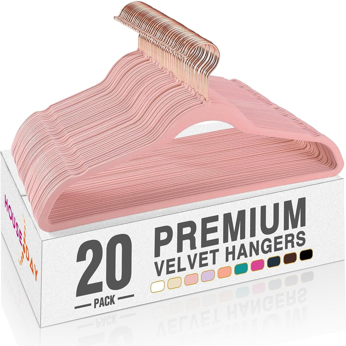 Pink Velvet Hangers 20 Pack, Premium Non-Slip Felt Clothes, Sturdy Heavy Duty Coat, Durable Hangers for Suits, Space Saving with No Hanger Mark, 360° Swivel Rotating Rose Gold Hook