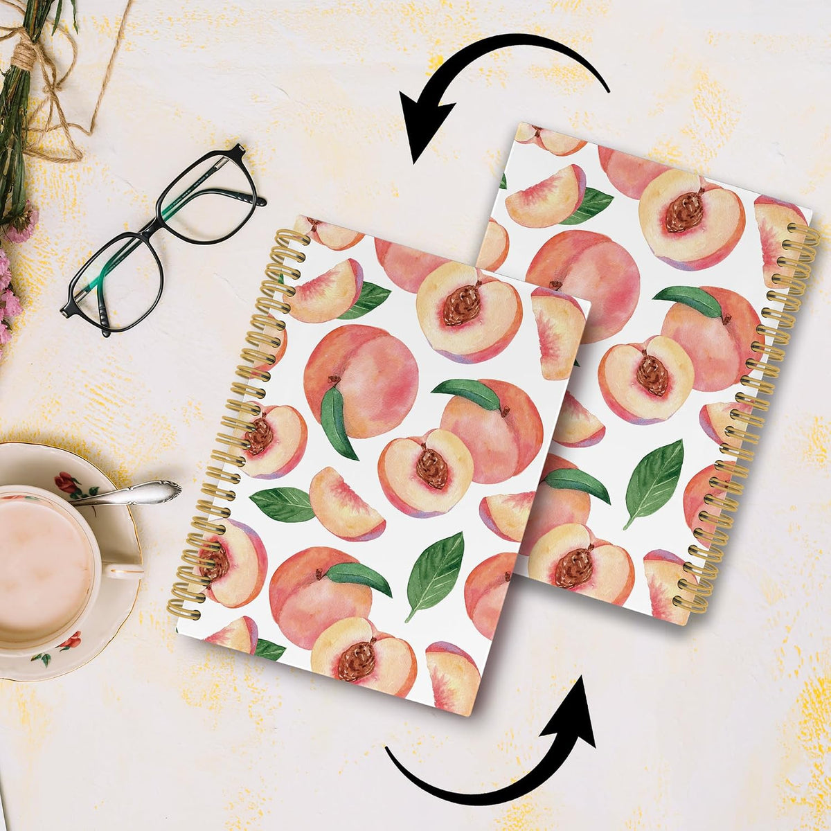Summer Cute Peach Journal Notebook - Aesthetic Preppy Peach Notebooks College Ruled for Work School, Gifts for Girls, Office Supplies, Hardcover Spiral Notebook 5.5"x8.3"