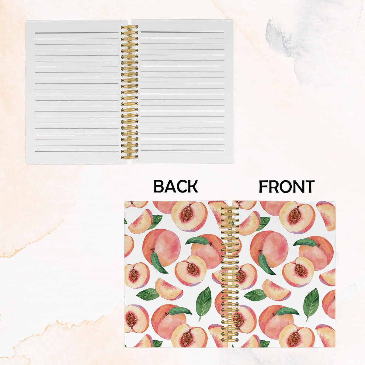 Summer Cute Peach Journal Notebook - Aesthetic Preppy Peach Notebooks College Ruled for Work School, Gifts for Girls, Office Supplies, Hardcover Spiral Notebook 5.5"x8.3"