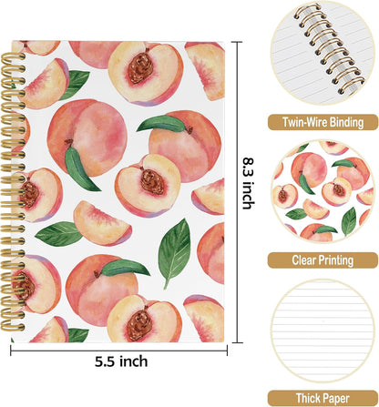 Summer Cute Peach Journal Notebook - Aesthetic Preppy Peach Notebooks College Ruled for Work School, Gifts for Girls, Office Supplies, Hardcover Spiral Notebook 5.5"x8.3"