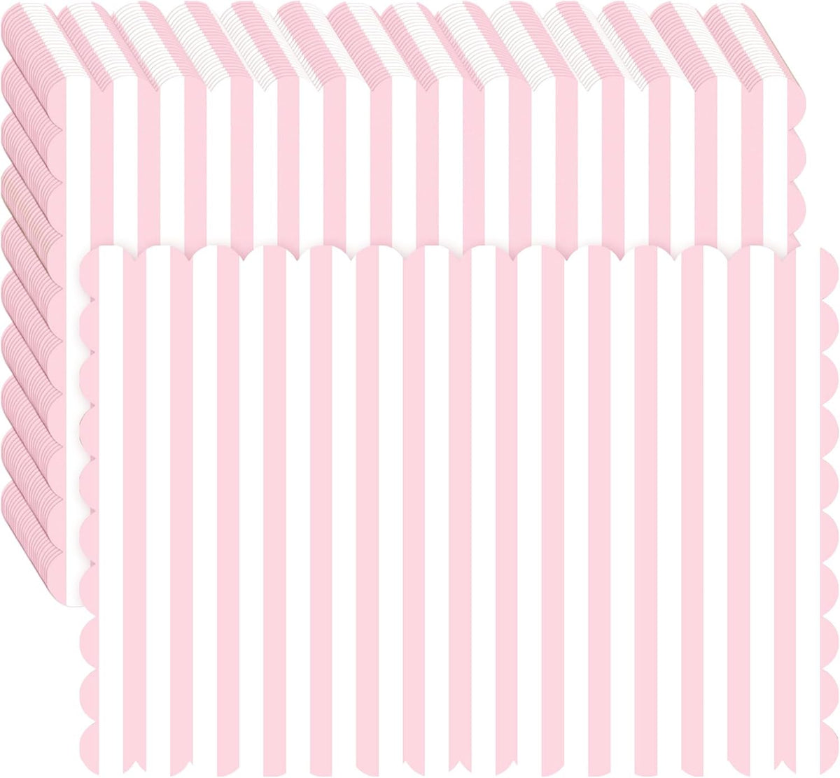 100 Pcs Pink Striped Paper Placemats Scalloped Disposable Placemat