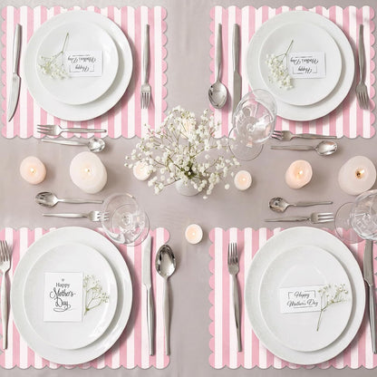 100 Pcs Pink Striped Paper Placemats Scalloped Disposable Placemat