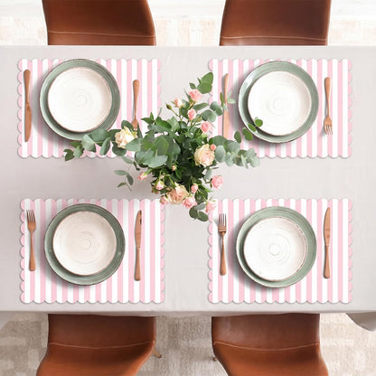 100 Pcs Pink Striped Paper Placemats Scalloped Disposable Placemat