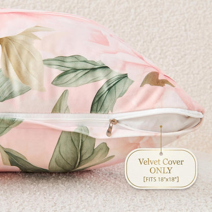 Pink Peony Velvet Pillow Covers 18x18 Set of 2, Shabby Chic