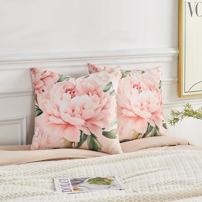 Pink Peony Velvet Pillow Covers 18x18 Set of 2, Shabby Chic