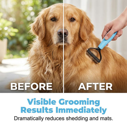 Double Sided Dematting Comb for Cats & Dogs, Professional Grooming Brush, Undercoat Rake with Ergonomic Grip, Safe Deshedding Tool for Long Thick Hair, Tangle Remover for Pets (Pink-L)