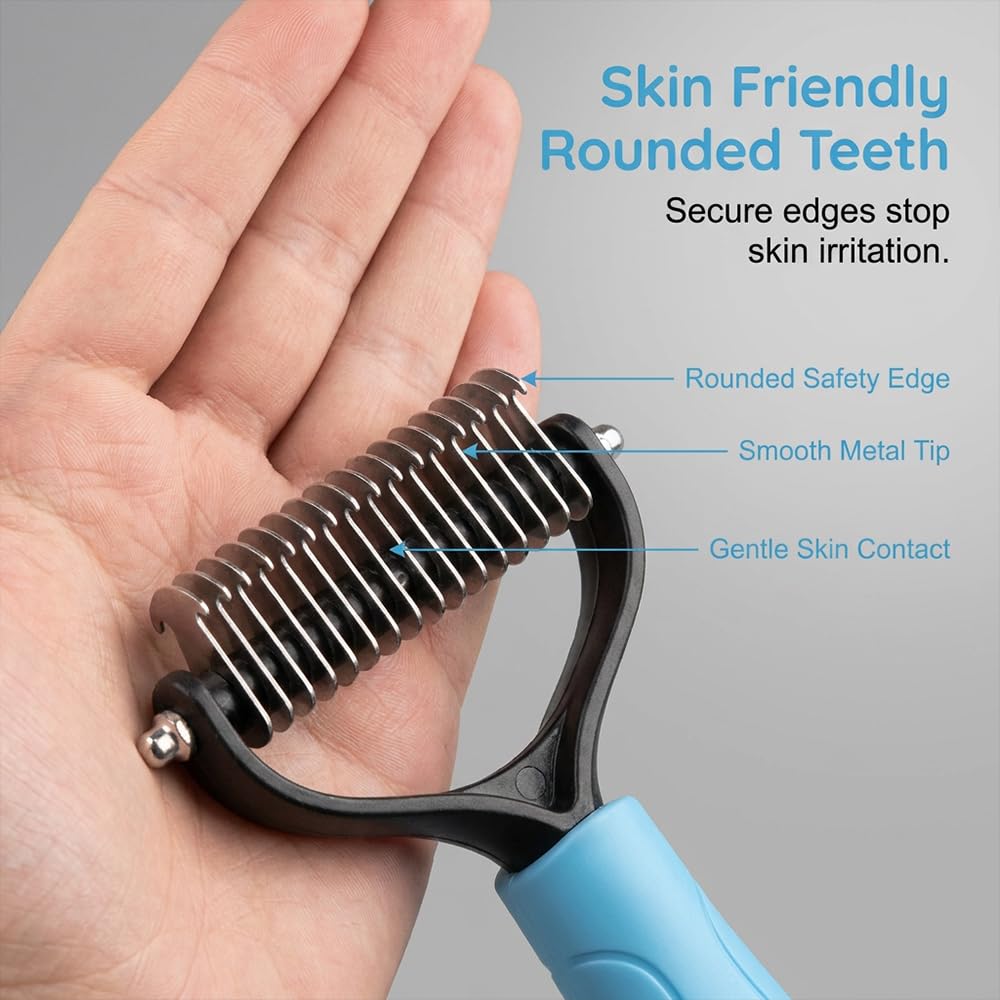 Double Sided Dematting Comb for Cats & Dogs, Professional Grooming Brush, Undercoat Rake with Ergonomic Grip, Safe Deshedding Tool for Long Thick Hair, Tangle Remover for Pets (Pink-L)