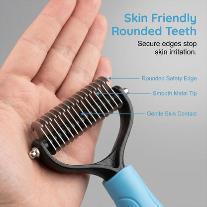 Double Sided Dematting Comb for Cats & Dogs, Professional Grooming Brush, Undercoat Rake with Ergonomic Grip, Safe Deshedding Tool for Long Thick Hair, Tangle Remover for Pets (Pink-L)