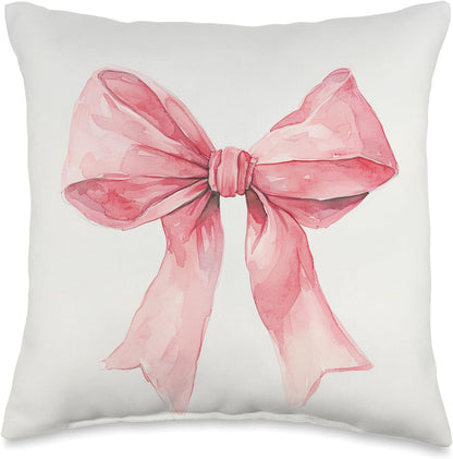 Girly || Watercolour Bow || Coquette || Aesthetic Pink Bow Throw Pillow