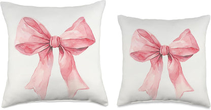 Girly || Watercolour Bow || Coquette || Aesthetic Pink Bow Throw Pillow