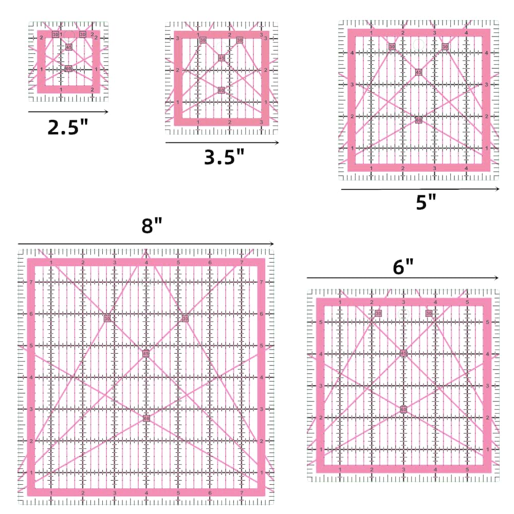 Quilting Rulers(2.5",3.5", 5", 6", 8"),5 Square Ruler Quilting Templates
