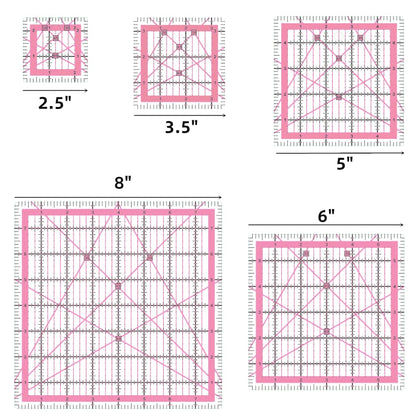 Quilting Rulers(2.5",3.5", 5", 6", 8"),5 Square Ruler Quilting Templates