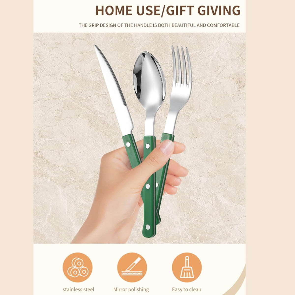 5-piece stainless steel tableware set includes a steak knife, fork and spoon. It is suitable for family dining room gatherings and can be washed in a dishwasher (5, pink)