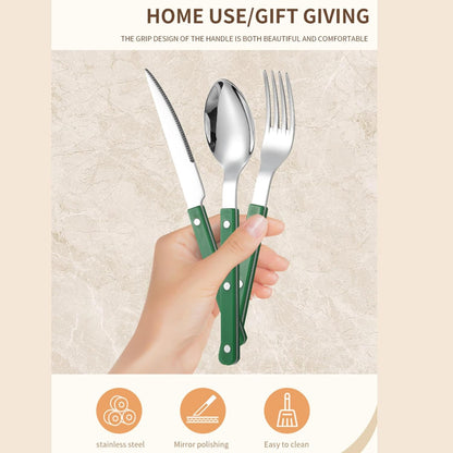 5-piece stainless steel tableware set includes a steak knife, fork and spoon. It is suitable for family dining room gatherings and can be washed in a dishwasher (5, pink)