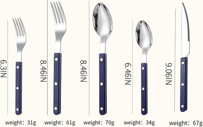 5-piece stainless steel tableware set includes a steak knife, fork and spoon. It is suitable for family dining room gatherings and can be washed in a dishwasher (5, pink)