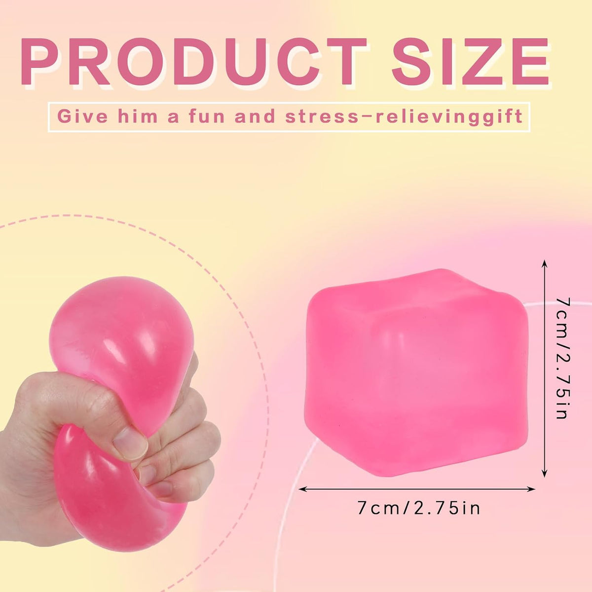 Jumbo stress cube squeeze Toy, 7cm (2.75in) Slow Rising, Ages 3+(pink)