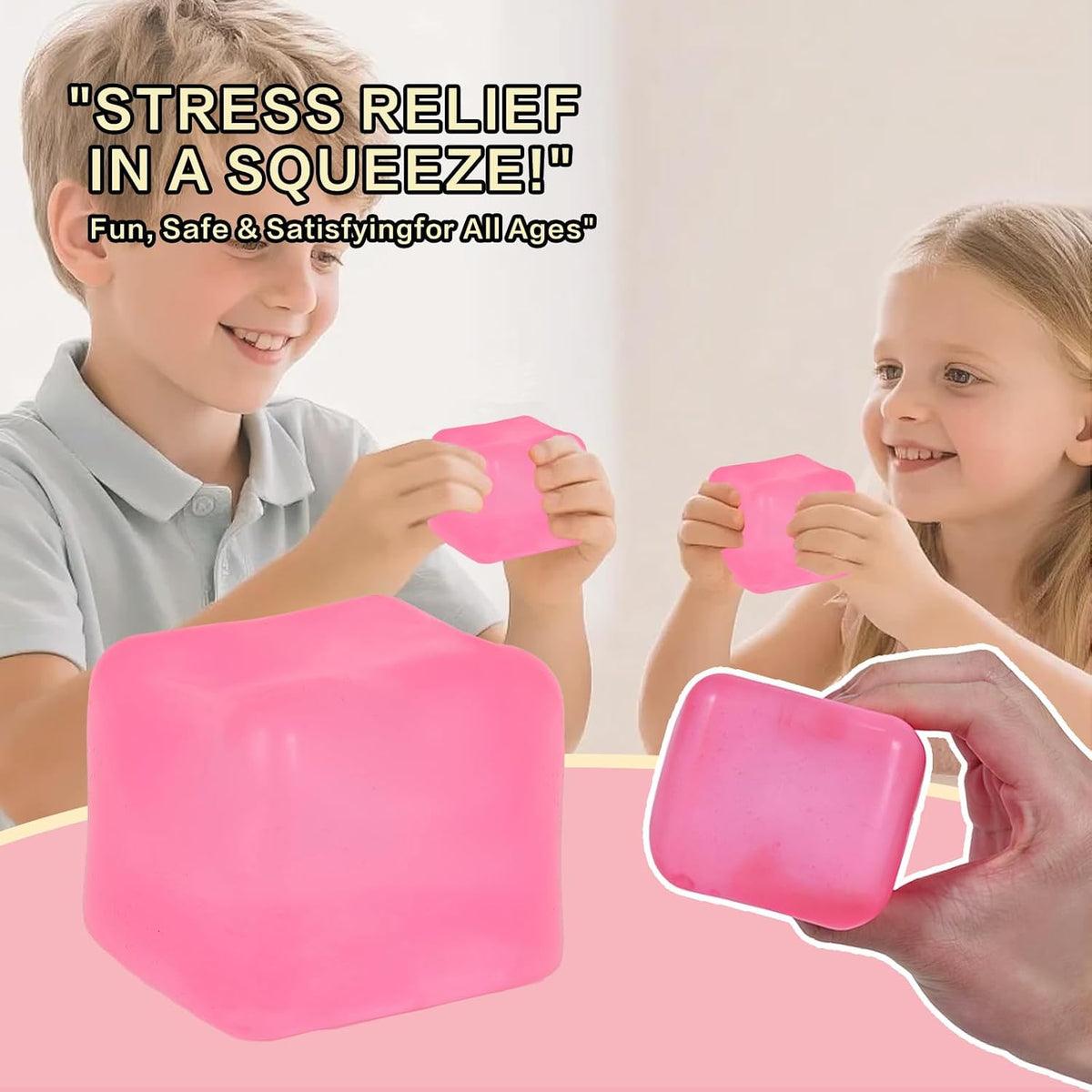 Jumbo stress cube squeeze Toy, 7cm (2.75in) Slow Rising, Ages 3+(pink)