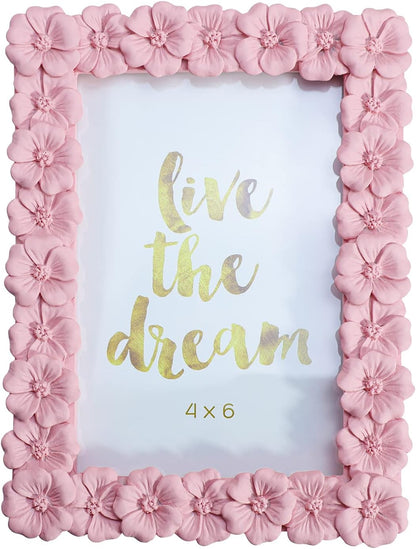 4 X 6 Inches Beautiful Pink Flower Shape Resin Card Photo Frame Picture Frame for Desktop Table Top Display
