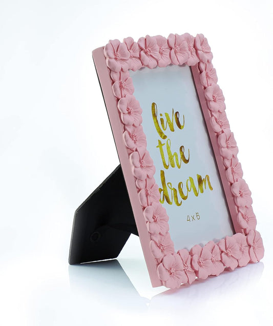 4 X 6 Inches Beautiful Pink Flower Shape Resin Card Photo Frame Picture Frame for Desktop Table Top Display