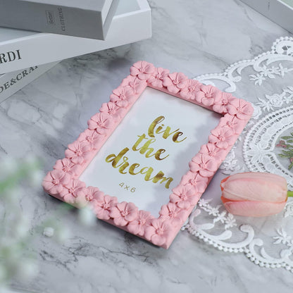 4 X 6 Inches Beautiful Pink Flower Shape Resin Card Photo Frame Picture Frame for Desktop Table Top Display