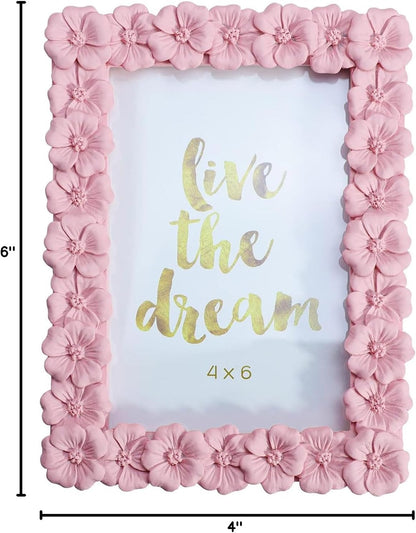 4 X 6 Inches Beautiful Pink Flower Shape Resin Card Photo Frame Picture Frame for Desktop Table Top Display
