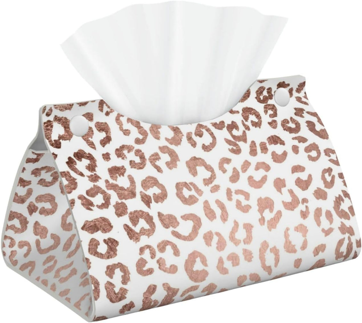 Stylish Hand Drawn Rose Gold Leopard Print Tissue Box Cover Rectangle PU Leather Facial Case Paper Holder Organizer for Decor Bathroom Vanity Countertop Bedroom Dresser Night Stand Desk Car Office