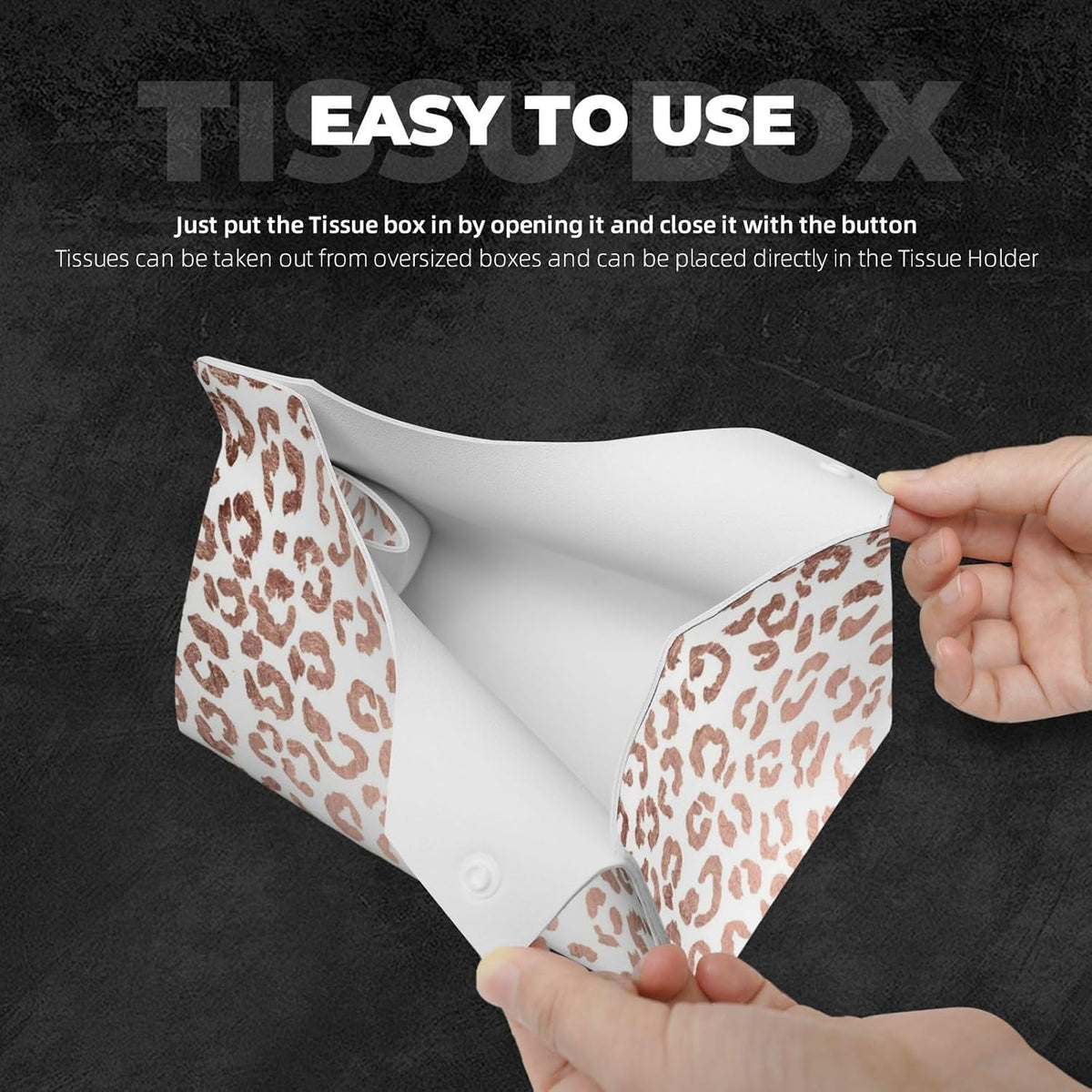 Stylish Hand Drawn Rose Gold Leopard Print Tissue Box Cover Rectangle PU Leather Facial Case Paper Holder Organizer for Decor Bathroom Vanity Countertop Bedroom Dresser Night Stand Desk Car Office