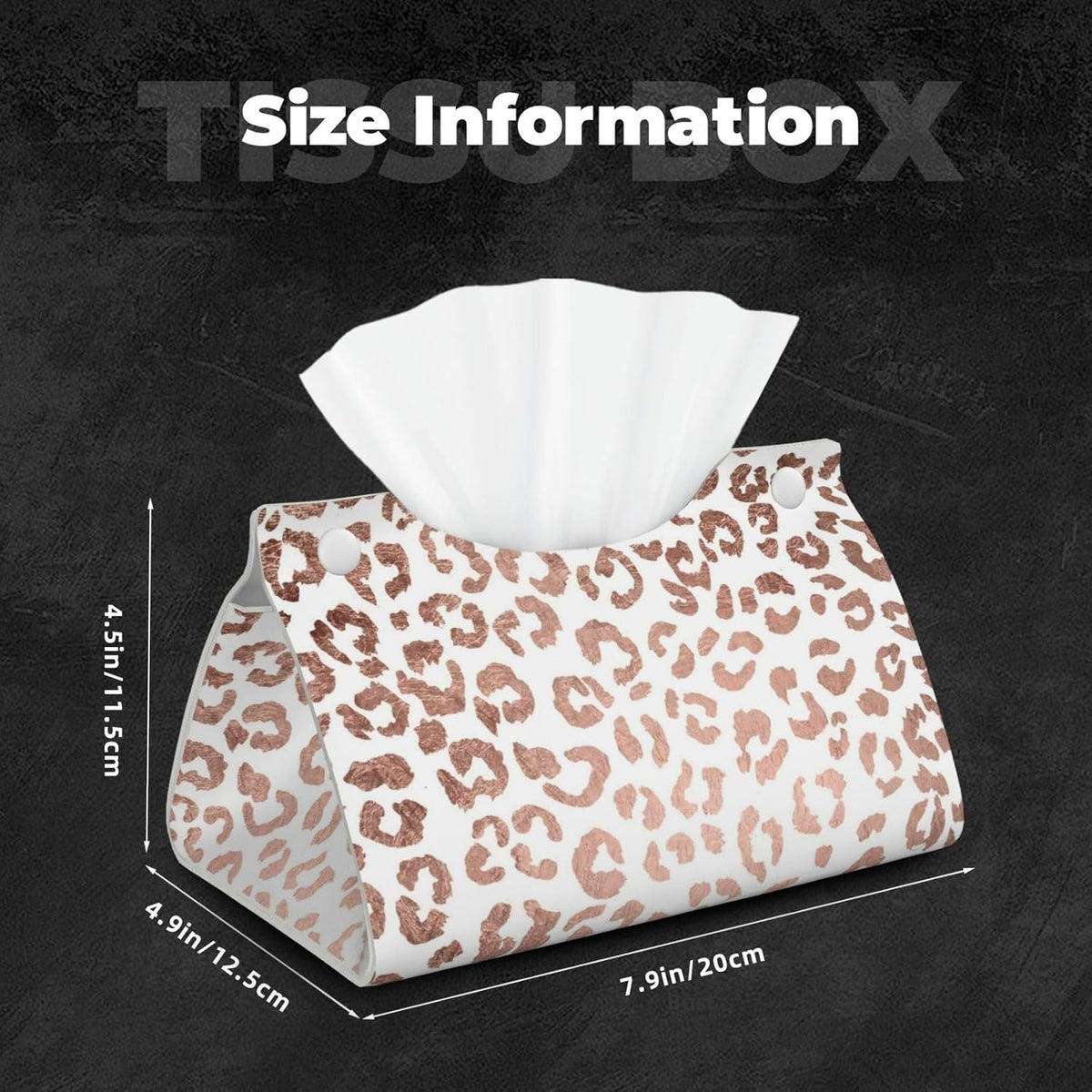 Stylish Hand Drawn Rose Gold Leopard Print Tissue Box Cover Rectangle PU Leather Facial Case Paper Holder Organizer for Decor Bathroom Vanity Countertop Bedroom Dresser Night Stand Desk Car Office