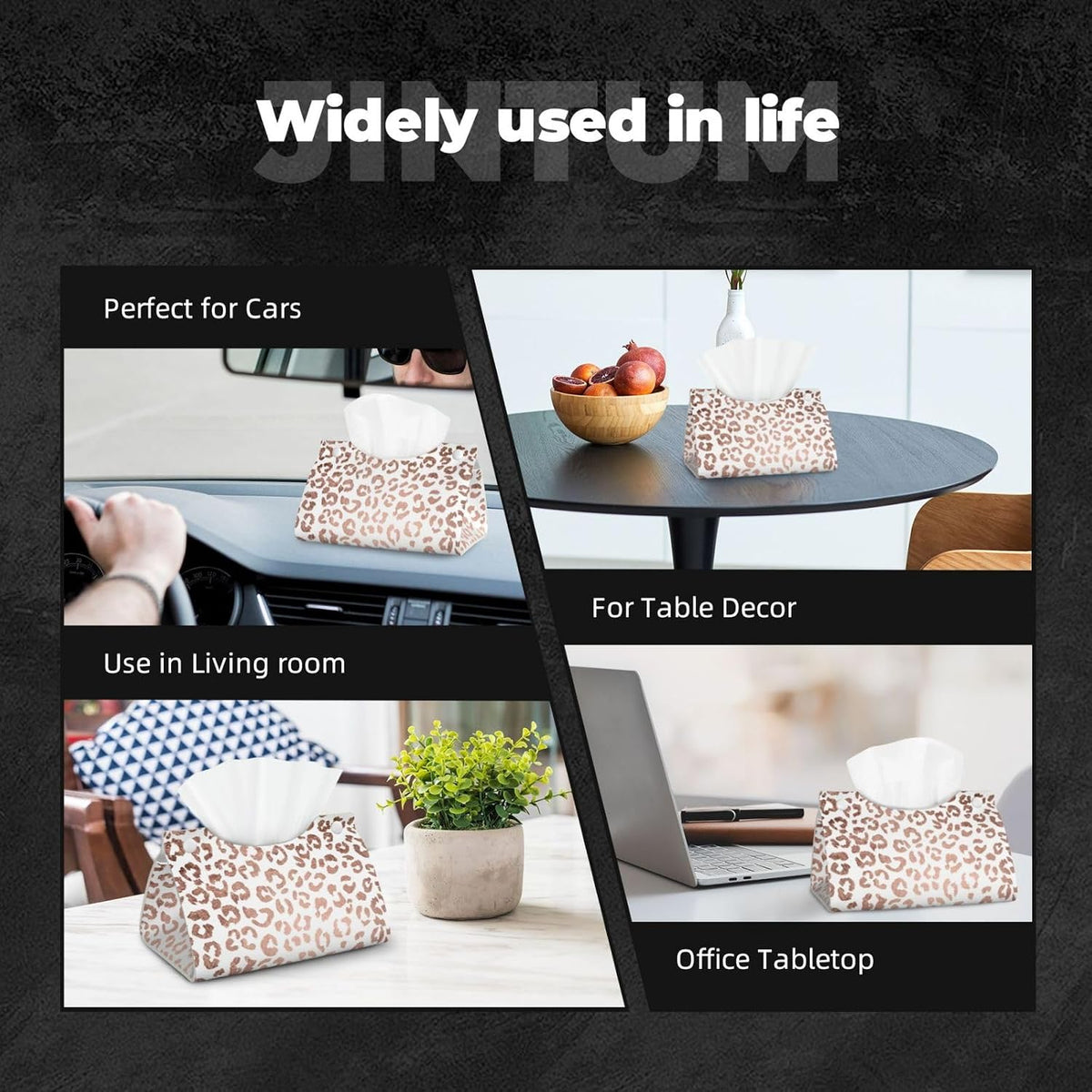 Stylish Hand Drawn Rose Gold Leopard Print Tissue Box Cover Rectangle PU Leather Facial Case Paper Holder Organizer for Decor Bathroom Vanity Countertop Bedroom Dresser Night Stand Desk Car Office