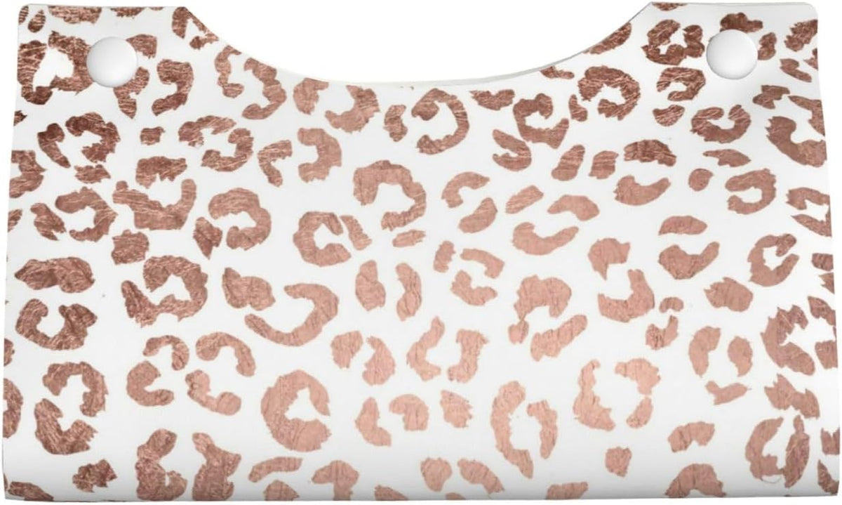 Stylish Hand Drawn Rose Gold Leopard Print Tissue Box Cover Rectangle PU Leather Facial Case Paper Holder Organizer for Decor Bathroom Vanity Countertop Bedroom Dresser Night Stand Desk Car Office