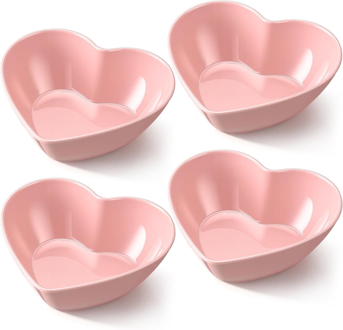 Pink 4 Pcs Large Heart Shaped Bowls, 8.9 Inch Plastic Heart Serving Bowls for Fruit, Sauce, Snacks, Candy, Dessert, Salad,Wedding Party Table Decor