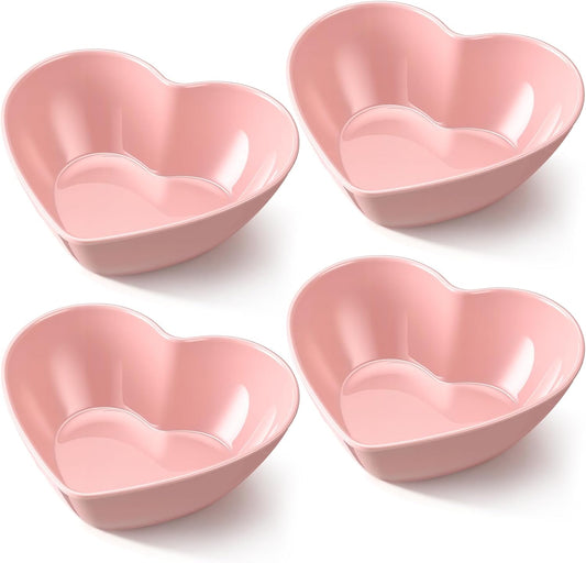 Pink 4 Pcs Large Heart Shaped Bowls, 8.9 Inch Plastic Heart Serving Bowls for Fruit, Sauce, Snacks, Candy, Dessert, Salad,Wedding Party Table Decor