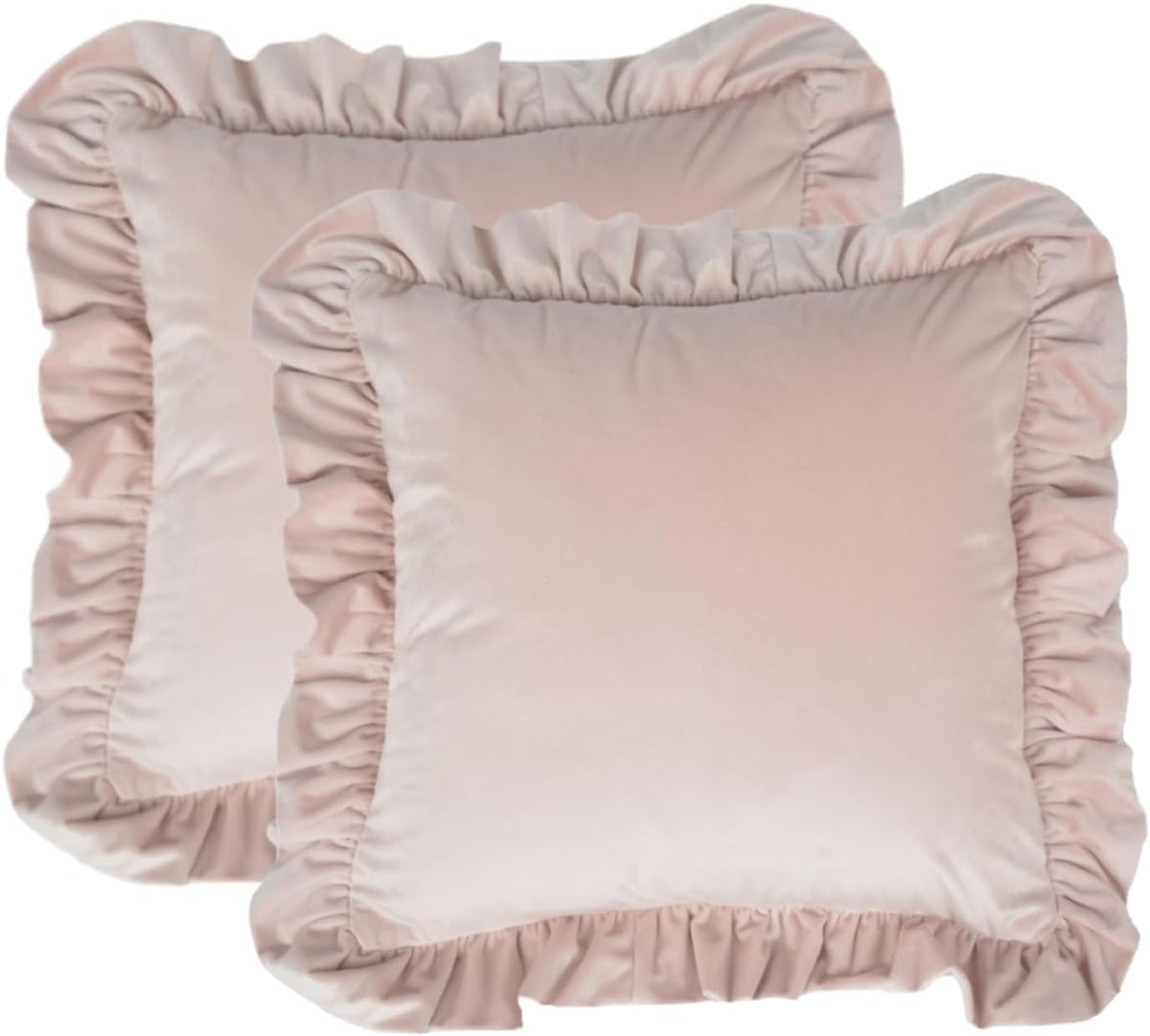Velvet Ruffled Throw Pillow Covers 18x18 Inch Set of 2, Soft Decorative Square Pillowcases with Ruffles Cushion Pillow Covers for Couch Sofa Bed Living Room Farmhouse, Light Pink