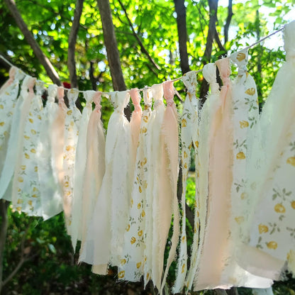Peach Floral Chiffon Tsaasel Garland for Wedding Birthday Bridal Shower Bachelorette Engagement Party Backdrop Room Decor Photo Booth Hanging Decor
