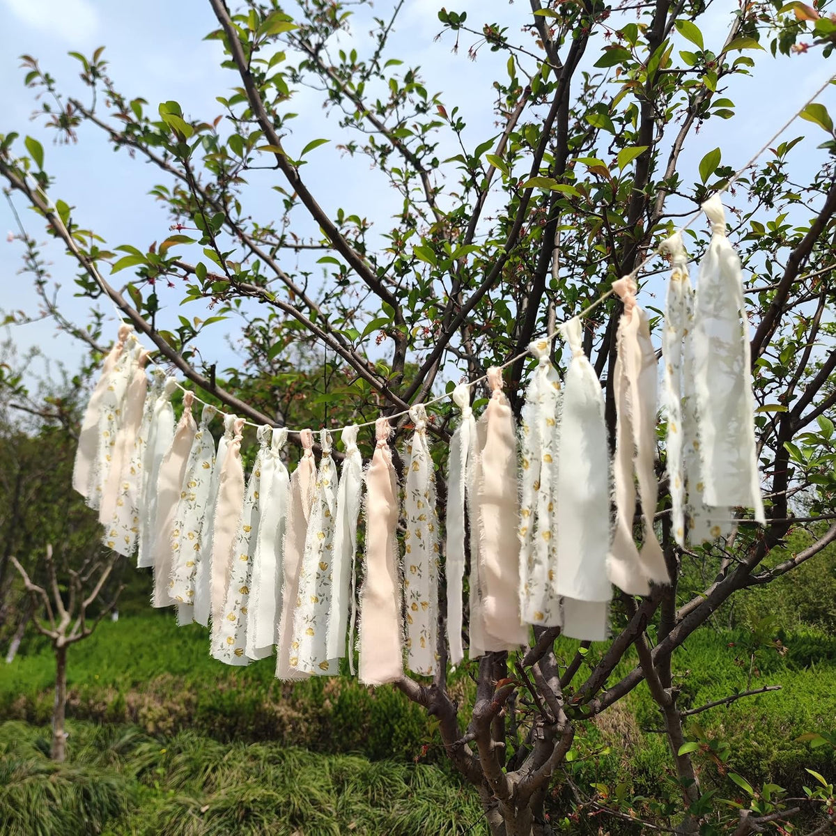 Peach Floral Chiffon Tsaasel Garland for Wedding Birthday Bridal Shower Bachelorette Engagement Party Backdrop Room Decor Photo Booth Hanging Decor