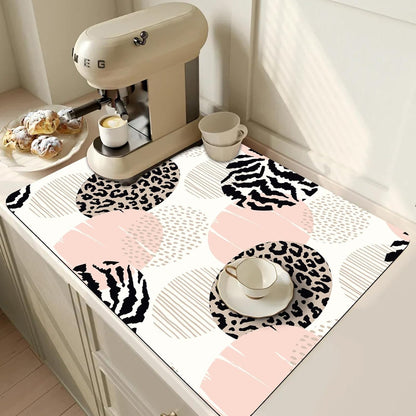 Coffee Mat,Coffee Bar Accessories Fit Under Coffee Maker Espresso Machine,Anti Absorbent Dish Drying Pad for Kitchen Counter,23.6"x15.7"Coffee Bar Decor Coffee Machine Mat,Pink Geometric Leopard Print