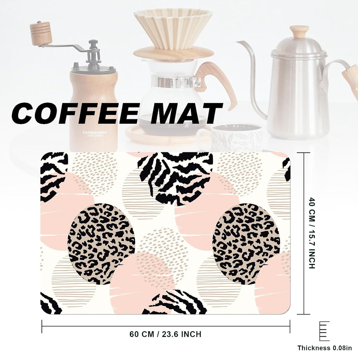 Coffee Mat,Coffee Bar Accessories Fit Under Coffee Maker Espresso Machine,Anti Absorbent Dish Drying Pad for Kitchen Counter,23.6"x15.7"Coffee Bar Decor Coffee Machine Mat,Pink Geometric Leopard Print