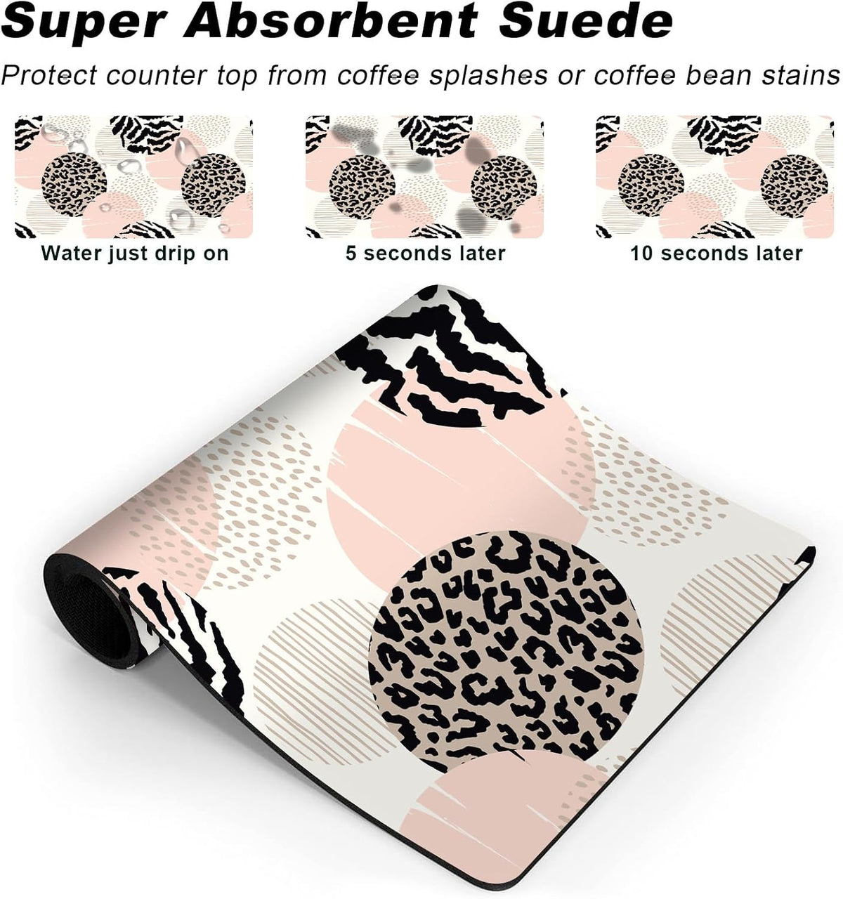 Coffee Mat,Coffee Bar Accessories Fit Under Coffee Maker Espresso Machine,Anti Absorbent Dish Drying Pad for Kitchen Counter,23.6"x15.7"Coffee Bar Decor Coffee Machine Mat,Pink Geometric Leopard Print