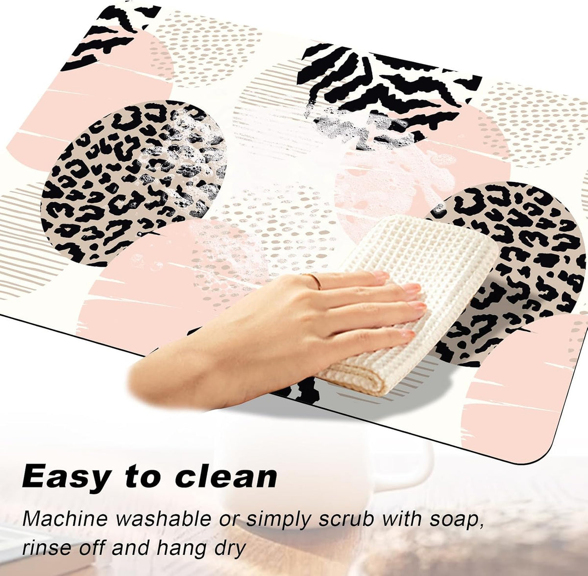 Coffee Mat,Coffee Bar Accessories Fit Under Coffee Maker Espresso Machine,Anti Absorbent Dish Drying Pad for Kitchen Counter,23.6"x15.7"Coffee Bar Decor Coffee Machine Mat,Pink Geometric Leopard Print