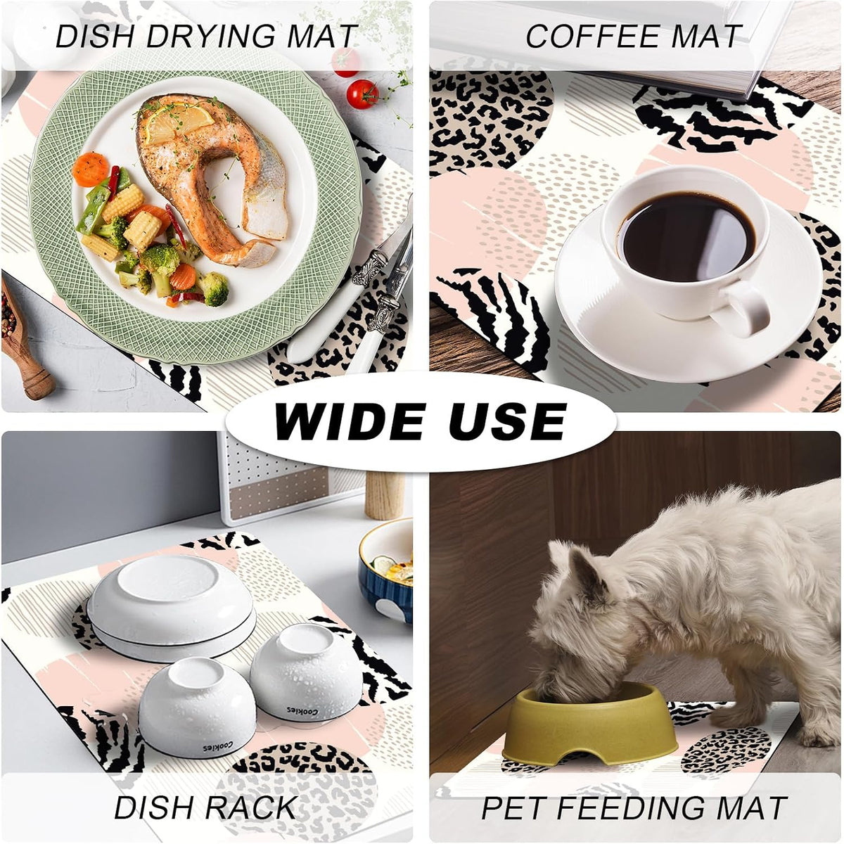 Coffee Mat,Coffee Bar Accessories Fit Under Coffee Maker Espresso Machine,Anti Absorbent Dish Drying Pad for Kitchen Counter,23.6"x15.7"Coffee Bar Decor Coffee Machine Mat,Pink Geometric Leopard Print