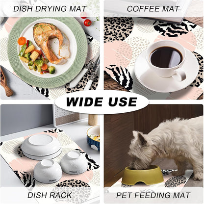 Coffee Mat,Coffee Bar Accessories Fit Under Coffee Maker Espresso Machine,Anti Absorbent Dish Drying Pad for Kitchen Counter,23.6"x15.7"Coffee Bar Decor Coffee Machine Mat,Pink Geometric Leopard Print