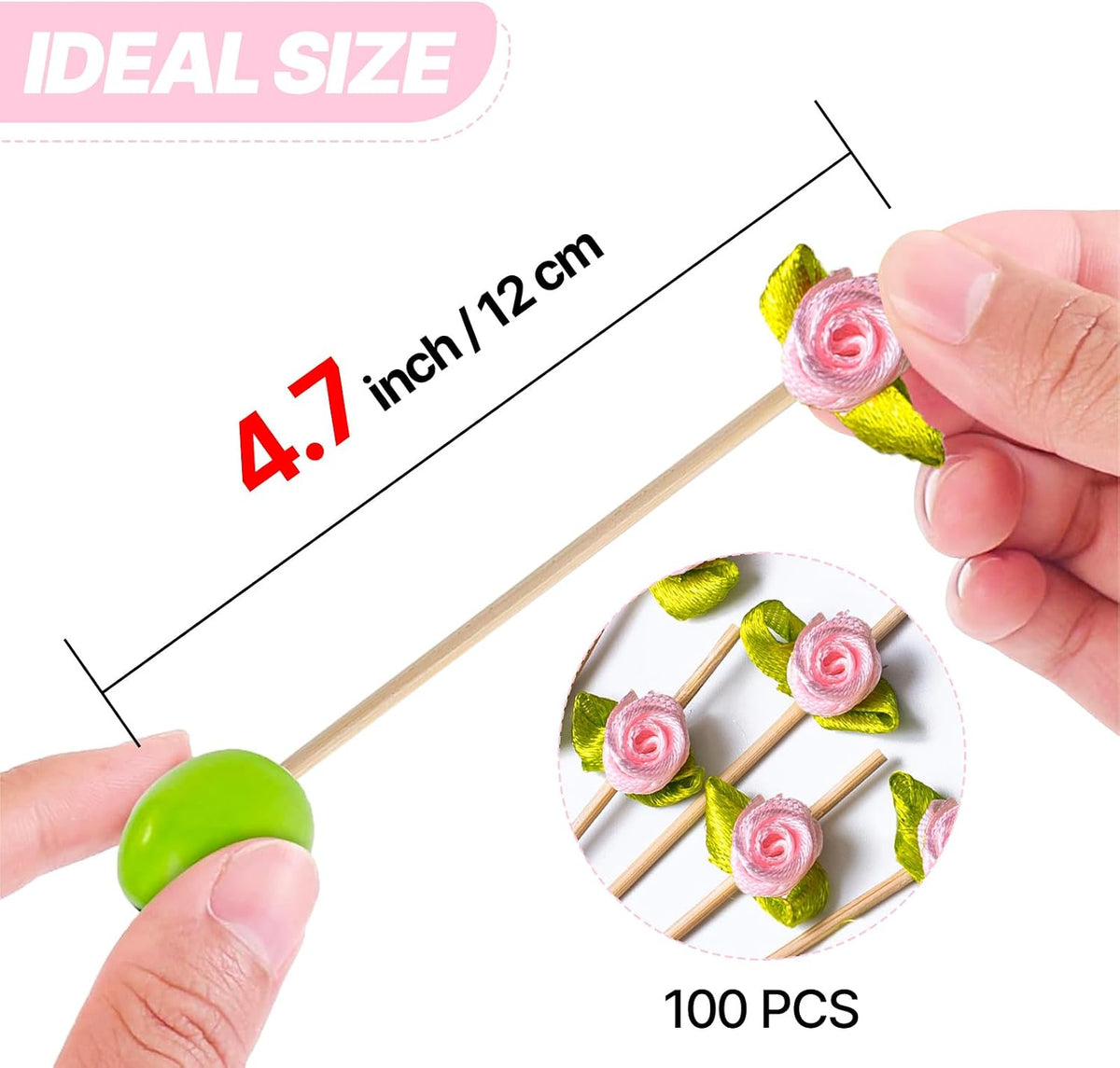 Pink Rose Cocktail Picks 4.7 Inch 100pcs Appetizers Bamboo Skewers