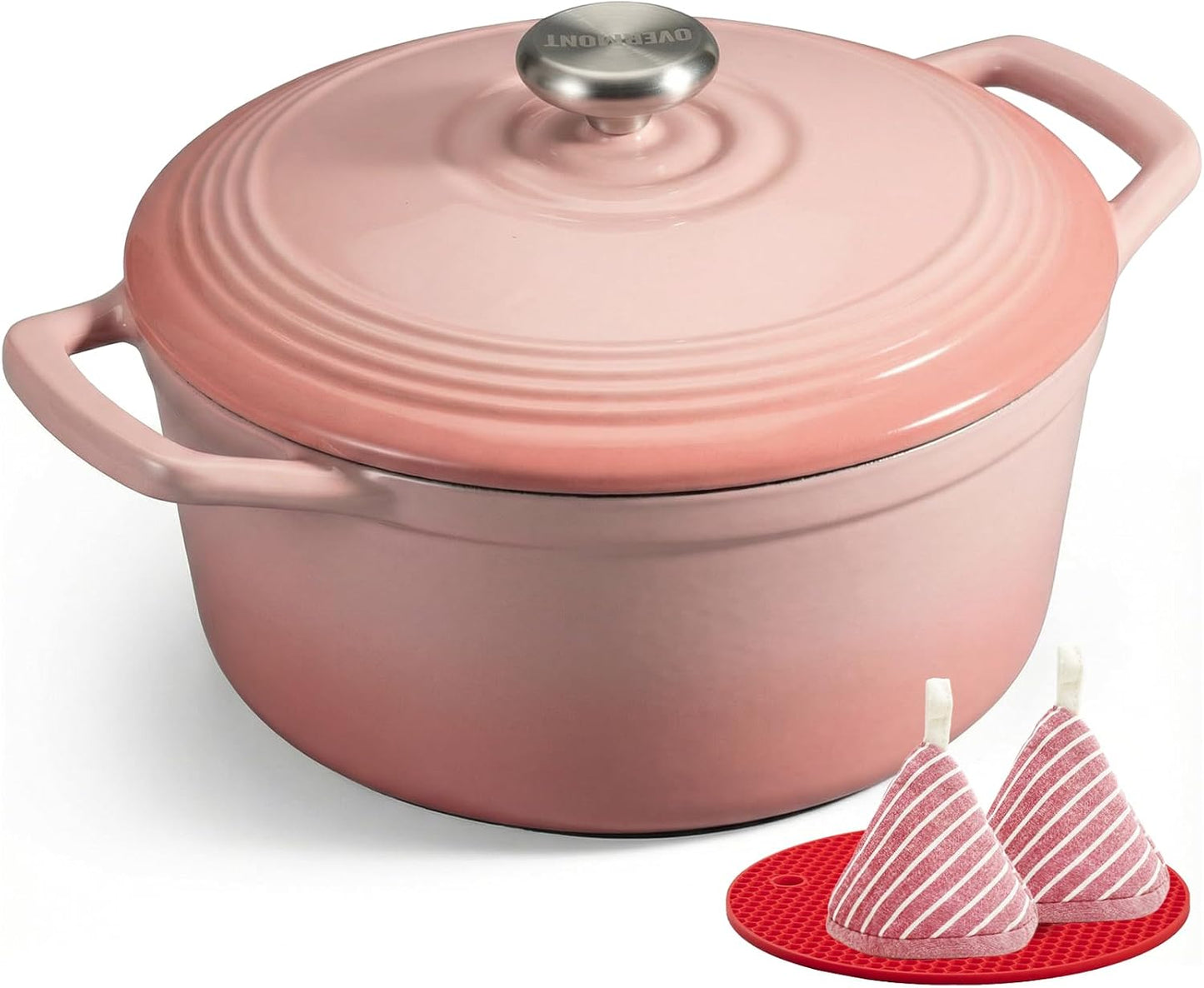 Enameled Cast Iron Dutch Oven - 5.5QT Pot with Wide Handles Lid Cookbook & Cotton Potholders - Heavy-Duty Pre-Seasoned Cookware Oven Safe to 500°F for Braising, Stews, Roasting, Sourdough Baking