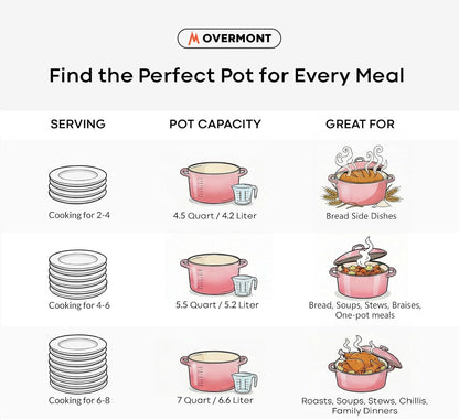 Enameled Cast Iron Dutch Oven - 5.5QT Pot with Wide Handles Lid Cookbook & Cotton Potholders - Heavy-Duty Pre-Seasoned Cookware Oven Safe to 500°F for Braising, Stews, Roasting, Sourdough Baking