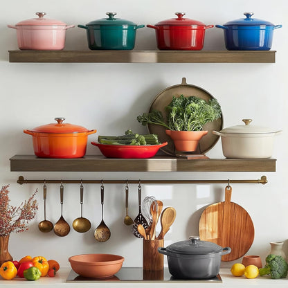 Enameled Cast Iron Dutch Oven - 5.5QT Pot with Wide Handles Lid Cookbook & Cotton Potholders - Heavy-Duty Pre-Seasoned Cookware Oven Safe to 500°F for Braising, Stews, Roasting, Sourdough Baking