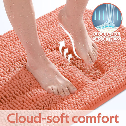 Striped Coral Bathroom Rug Mat 32"x20" Ultra Soft, Non Slip Chenille Bath Rugs, Absorbent Plush Shaggy Bath Mats for Bathroom, Bedroom, Kitchen, Shower, Tub